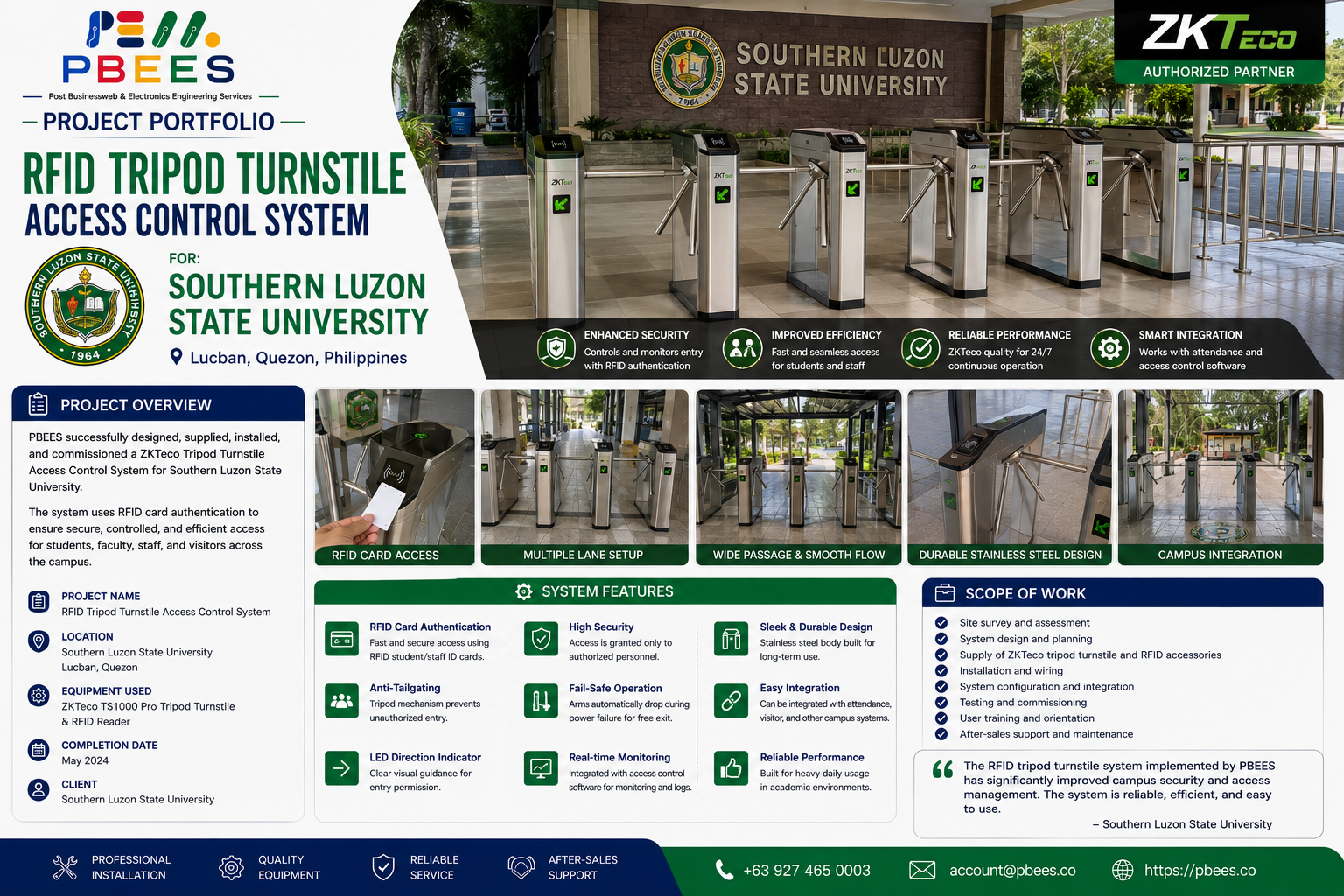 Successfully completed the supply, installation, testing, and commissioning of a ZKTeco Automated Tripod Turnstile Access Control System